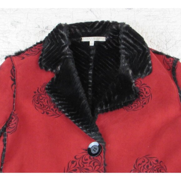 ROBERT KITCHEN Red Faux Suede Black Fur Reversible Jacket Boho Lagenlook XL - Picture 2 of 9